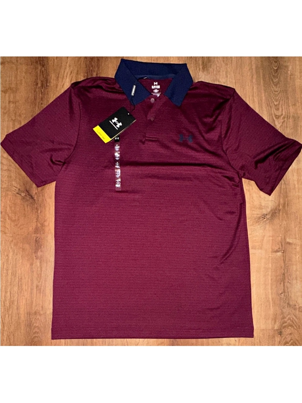 Under Armour UA Matchplay Men's S Burgundy/Blue Striped Polo Shirt Loose SS